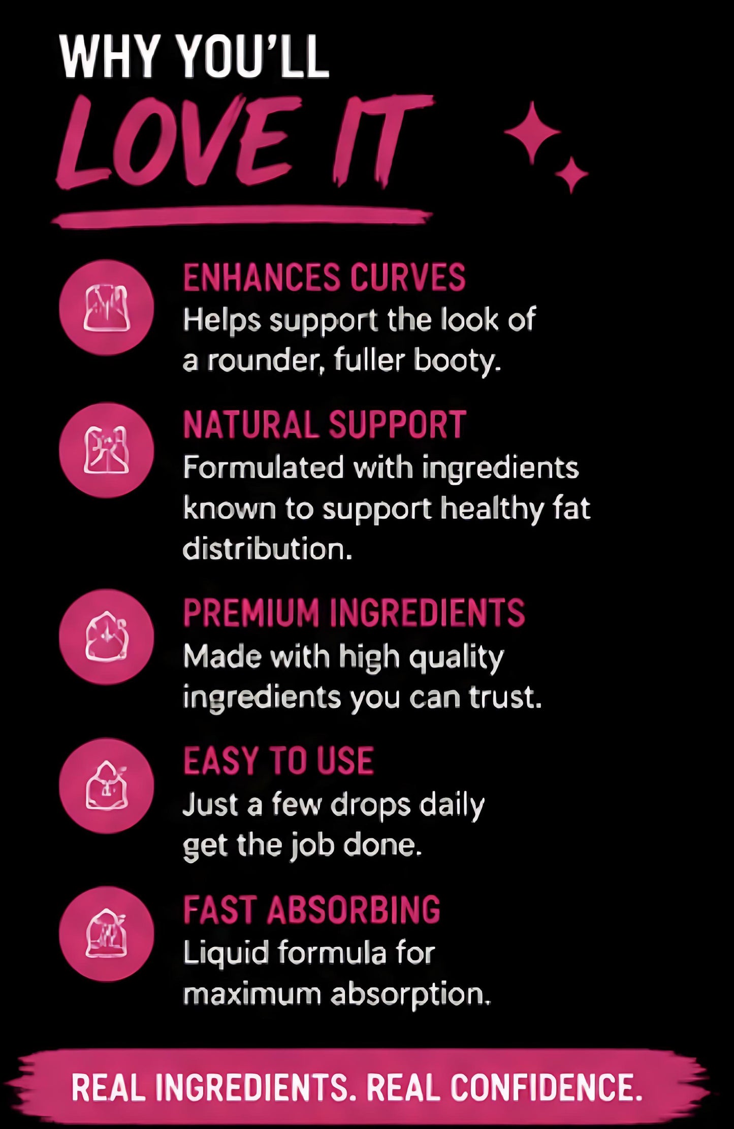 Get Thick Quick™ Booty Boost Drops | Hyaluronic Body Serum for Smooth Skin & Curves Support