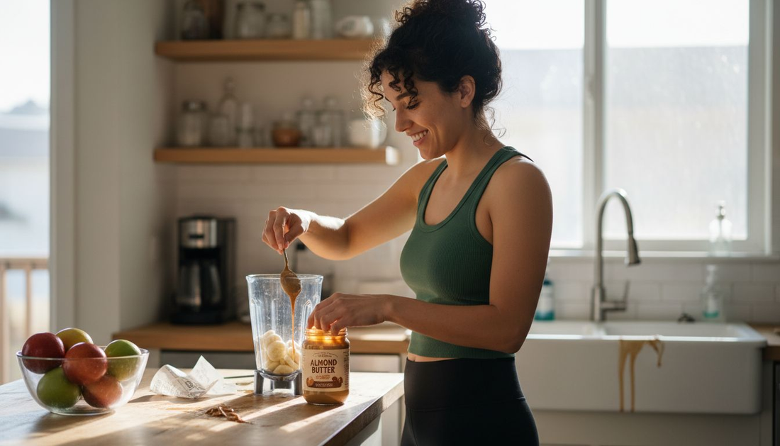 Woman preparing healthy smoothie in kitchen