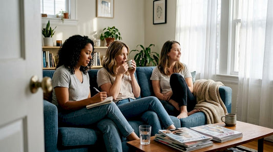 Three women discussing body confidence habits