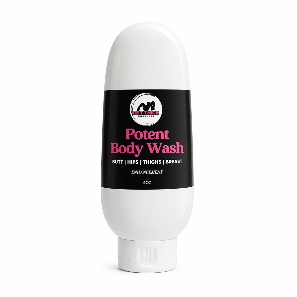 Get Thick Quick body wash bottle with a black label on a white background