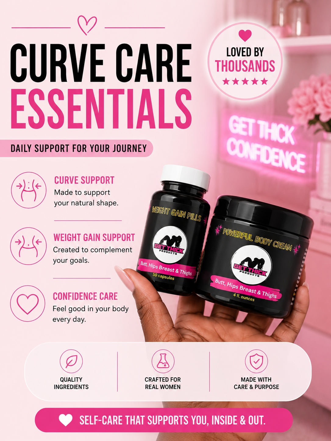 Get Thick Quick™ Plumping Body Cream & Support Capsules Set – Complete Daily Routine