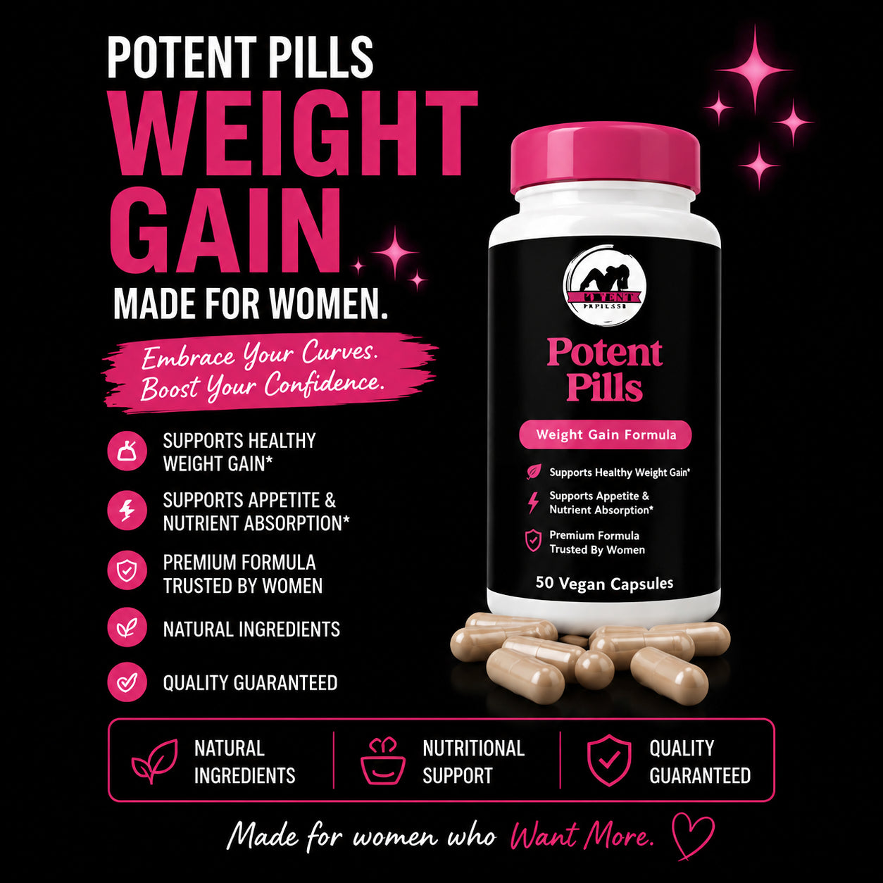 Get Thick Quick™ Potent Capsules for Women | Daily Weight Gain Support