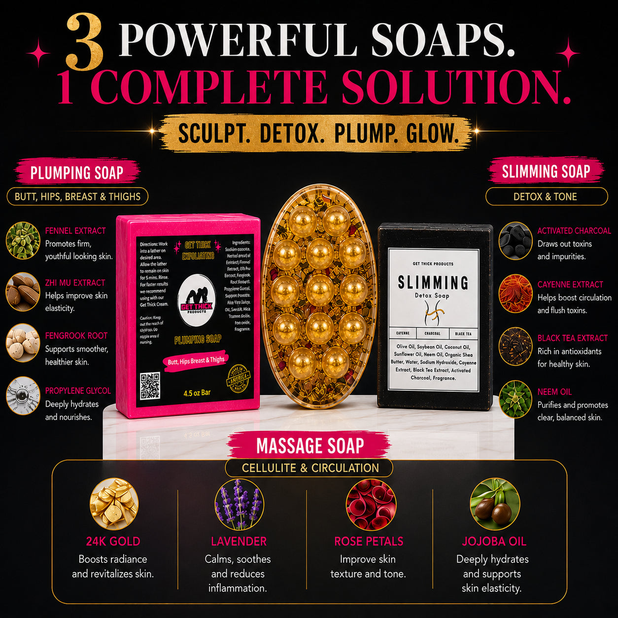 Ultimate Body Shaping Soap Bundle | Tone, Sculpt & Enhance Curves Naturally 3 pieces