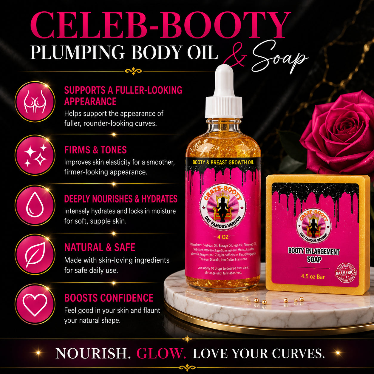 Celeb Booty™ Growth Oil + Cleansing Soap Duo – Curvy Glow Routine System