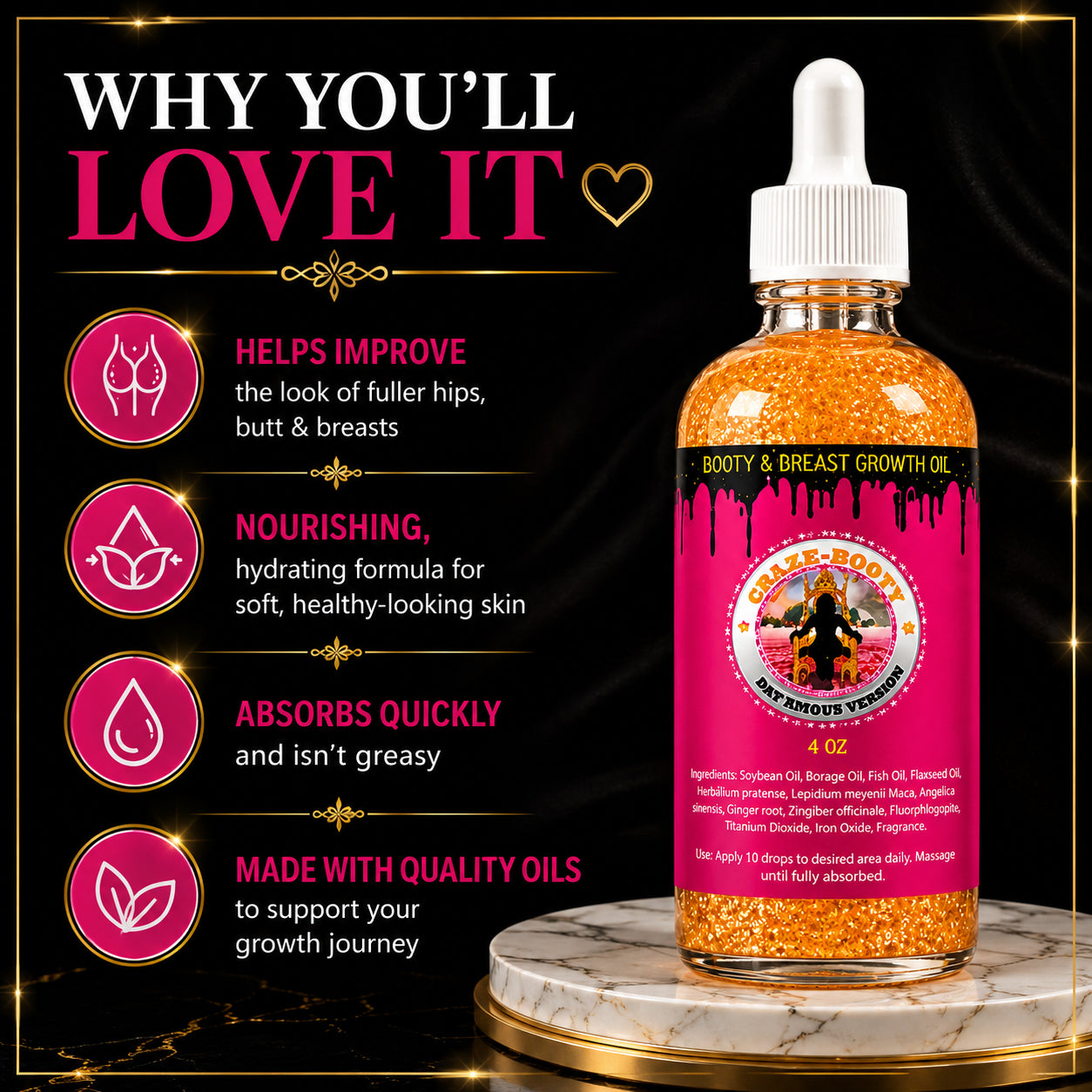Celeb Booty™ Plumping Body Oil – Curves, Smooth Skin & Contour Boost (4 oz)