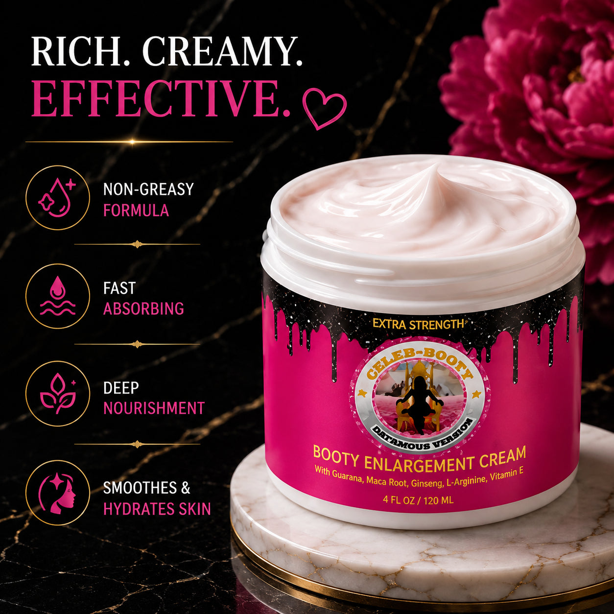 Extra Strength Celeb Booty™ Plumping Body Cream – Smooth Skin & Curves Glow