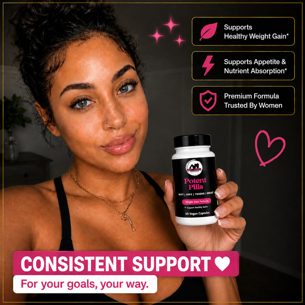 Get Thick Quick™ Potent Capsules for Women | Daily Weight Gain Support