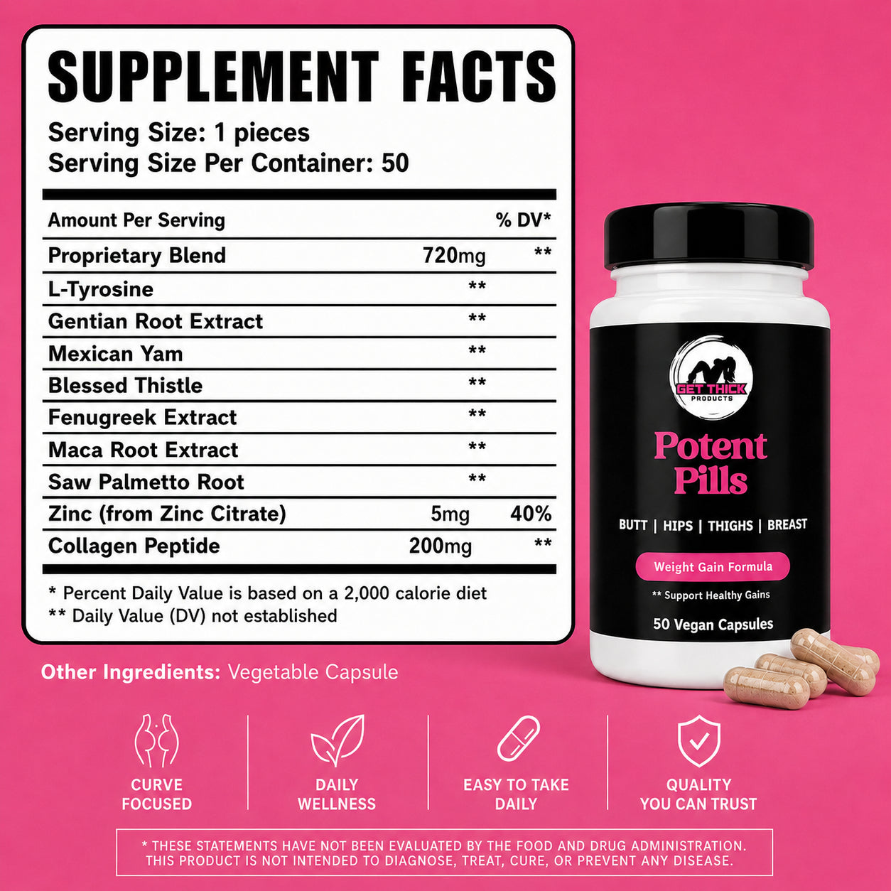 Get Thick Quick™ Potent Capsules for Women | Daily Weight Gain Support