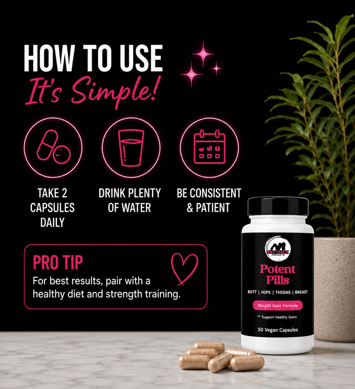 Get Thick Quick™ Potent Capsules for Women | Daily Weight Gain Support