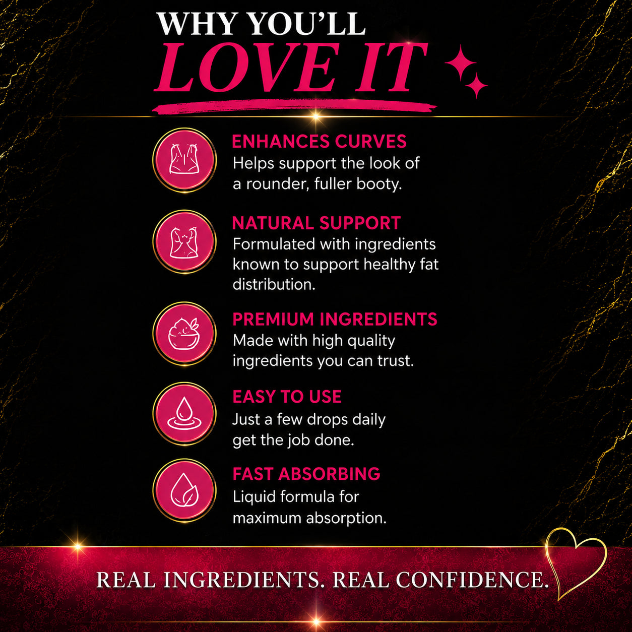 Get Thick Quick™ Booty Boost Drops | Hyaluronic Body Serum for Smooth Skin & Curves Support