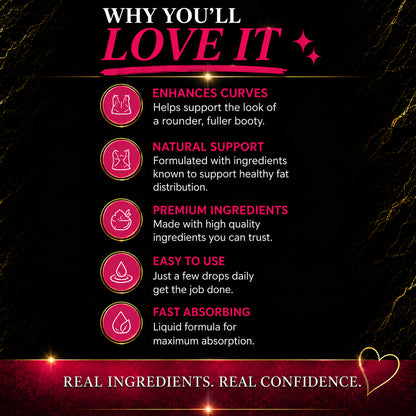 Get Thick Quick™ Booty Boost Drops | Hyaluronic Body Serum for Smooth Skin & Curves Support