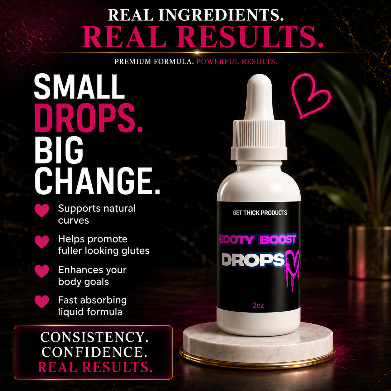 Get Thick Quick™ Booty Boost Drops | Hyaluronic Body Serum for Smooth Skin & Curves Support