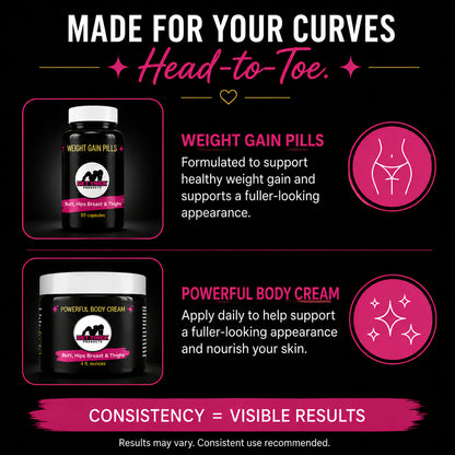 Get Thick Quick™ Butt Enhancement   Cream & Weight Gain Support Capsules Set – 2 steps