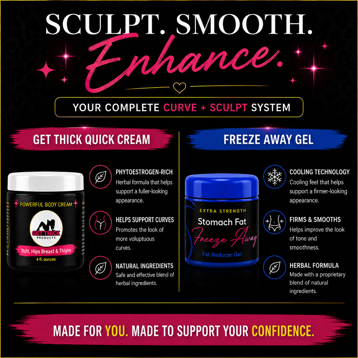 Get Thick Quick™ Enhancement Cream & Freeze Away Fat Detox Gel Duo