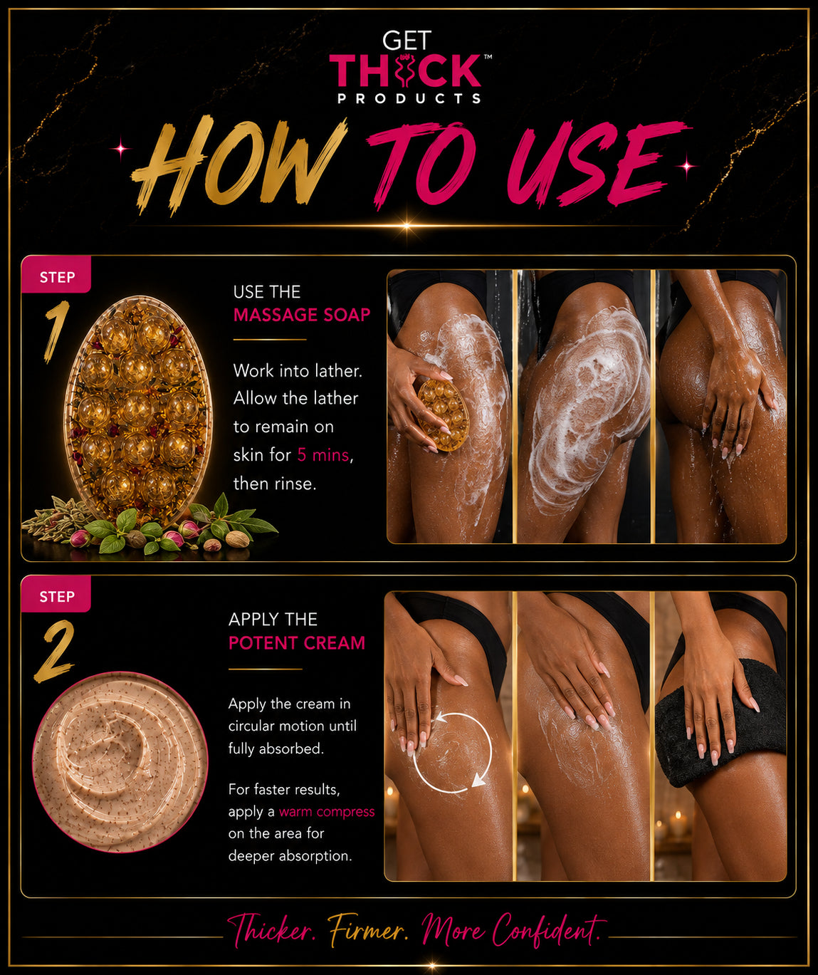 Get Thick AF™  Cream + Soap – 2 Step Booty, Hips, and Breast Enhancement