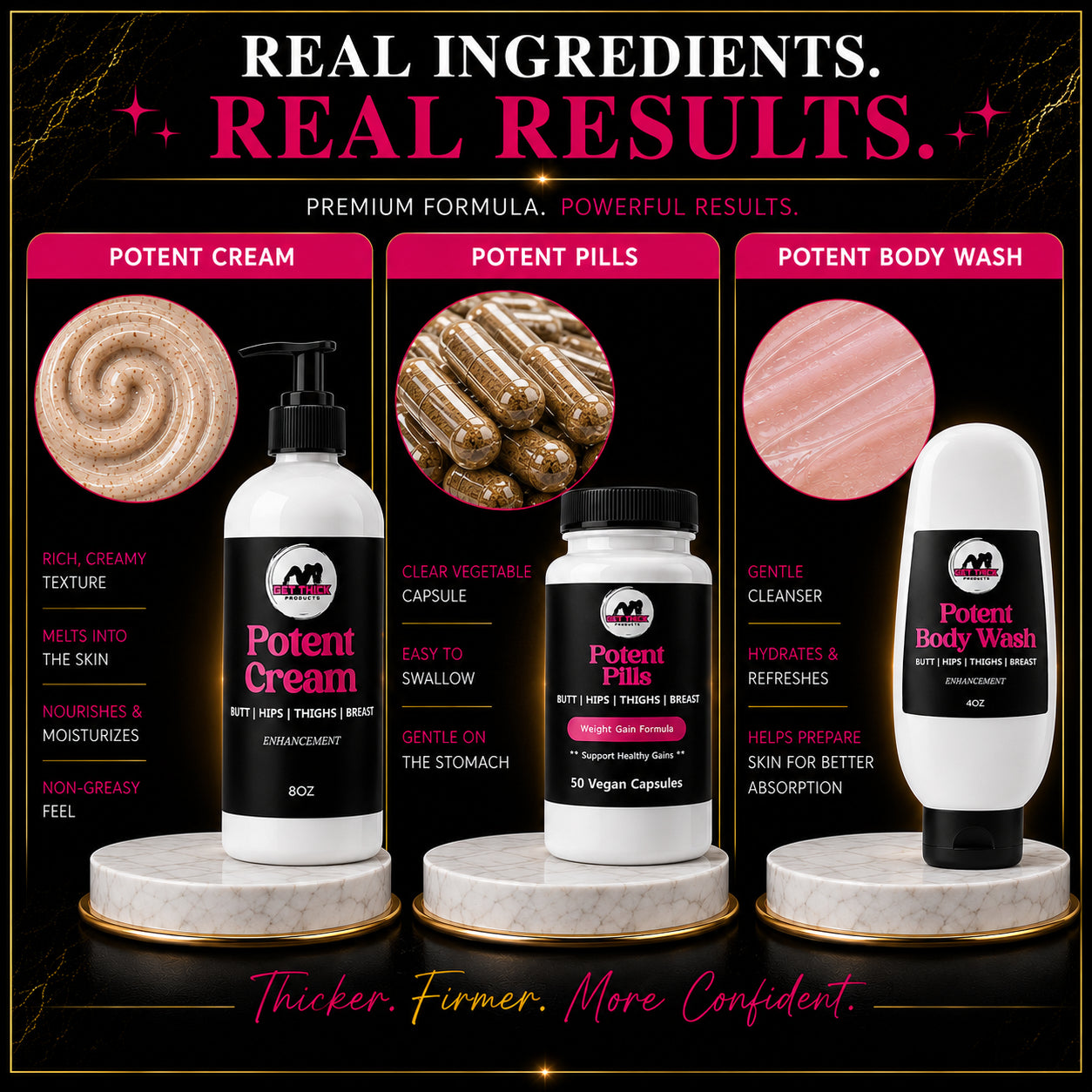 Potent Butt Enhancement Cream, Body Wash & Pills – Boost Your Curves Naturally