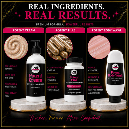 Potent Butt Enhancement Cream, Body Wash & Pills – Boost Your Curves Naturally