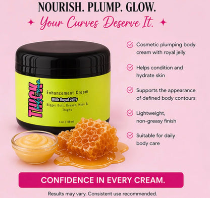 Cosmetic plumping body cream with royal jelly on a pink background