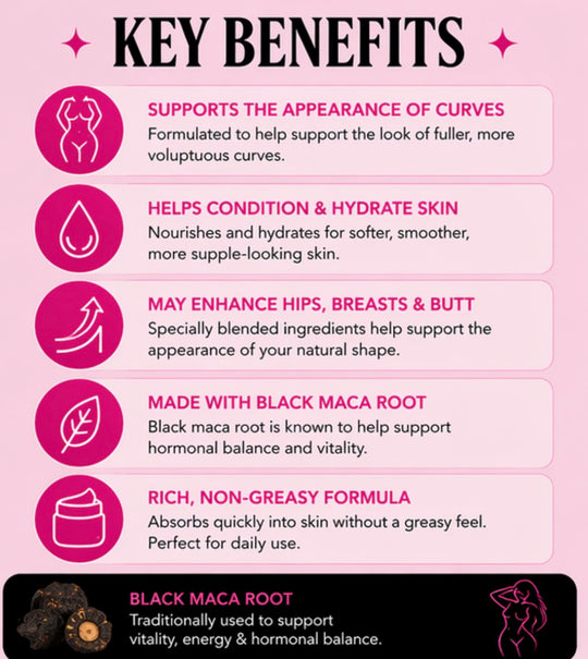 Product key benefits on a pink background with icons and text.