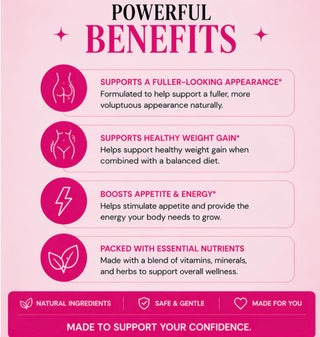 Pink infographic listing benefits on a pink background