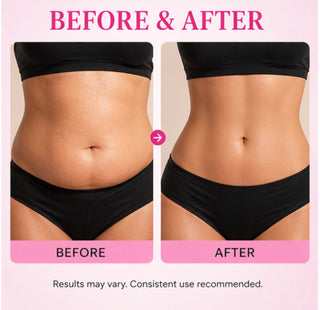 Before and after comparison of a person's waist area wearing black underwear.
