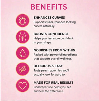 List of benefits on a pink background with icons and text.