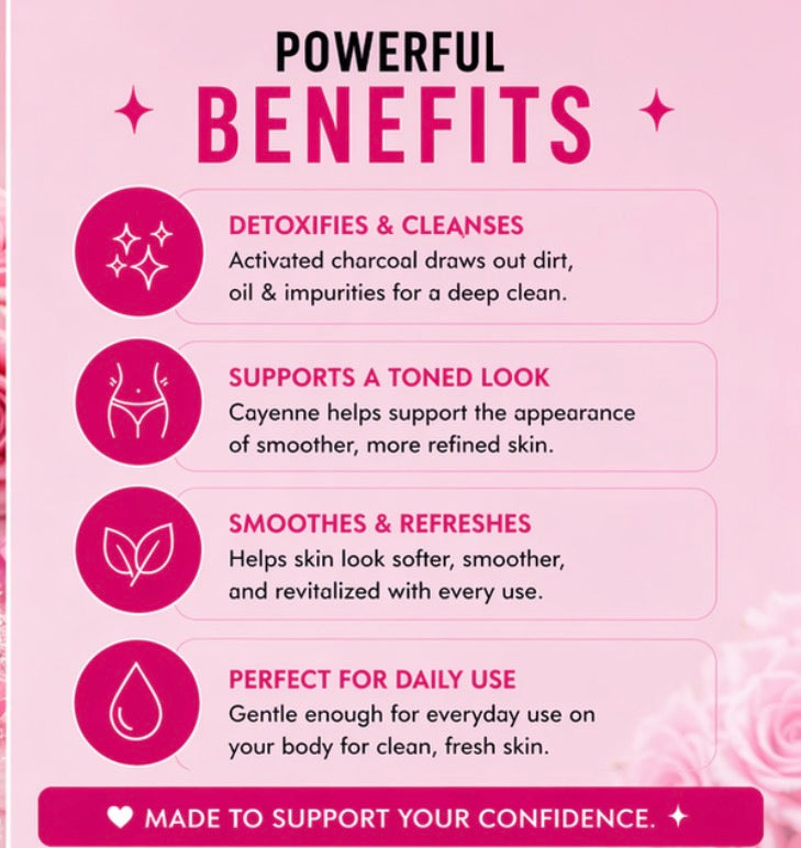 List of benefits on a pink background with icons and text.