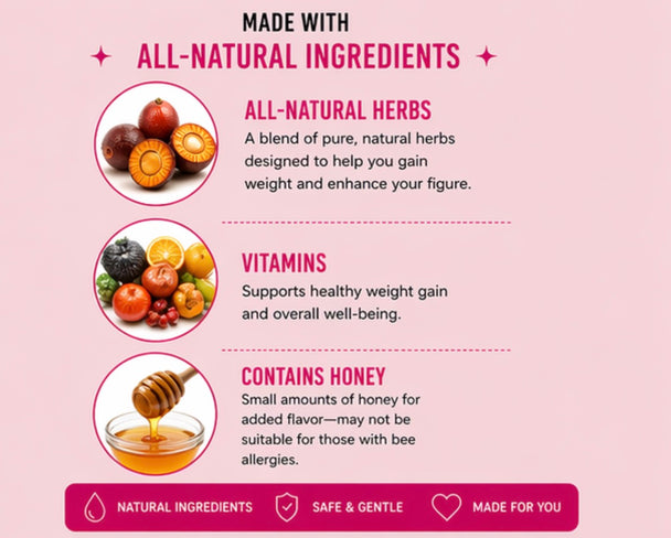 Product label with natural ingredients on a pink background