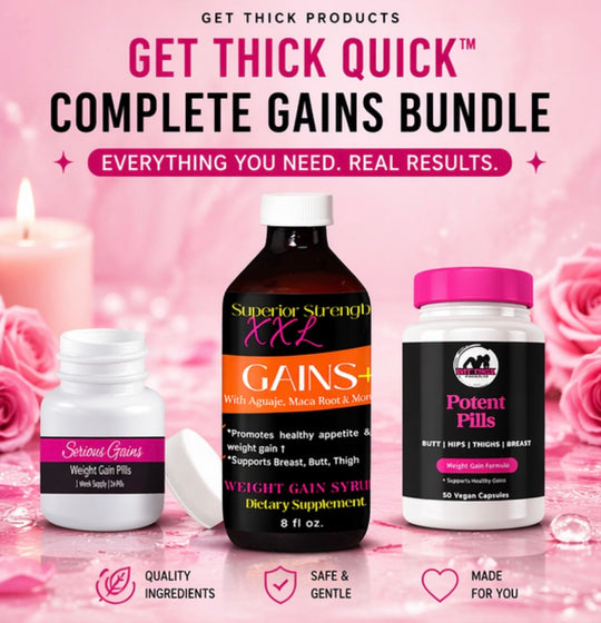 Supplement products with promotional text on a pink background with roses and candles.