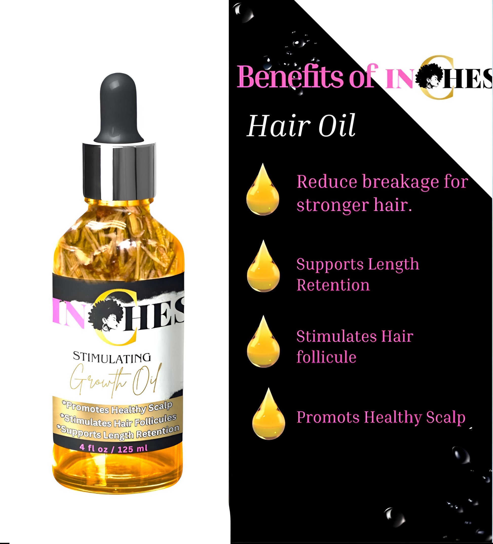 "Inches" Hair Growth Oil – Natural Formula for Thicker, Longer, Healthier Hair