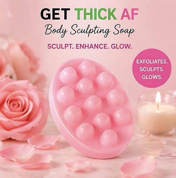 Pink body sculpting soap with roses and a candle on a pink background