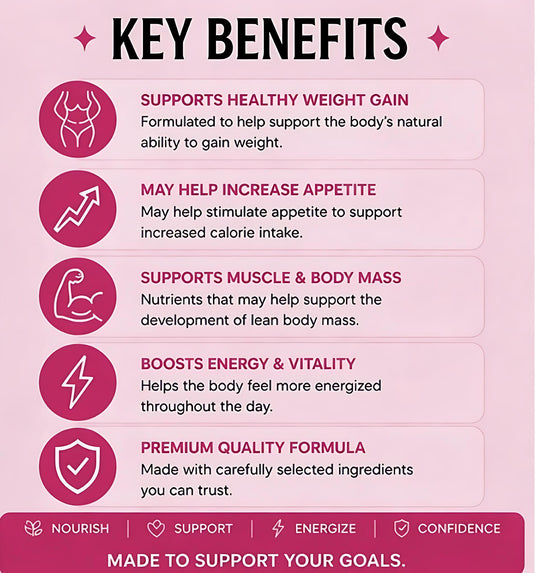 Key benefits of a product on a pink background