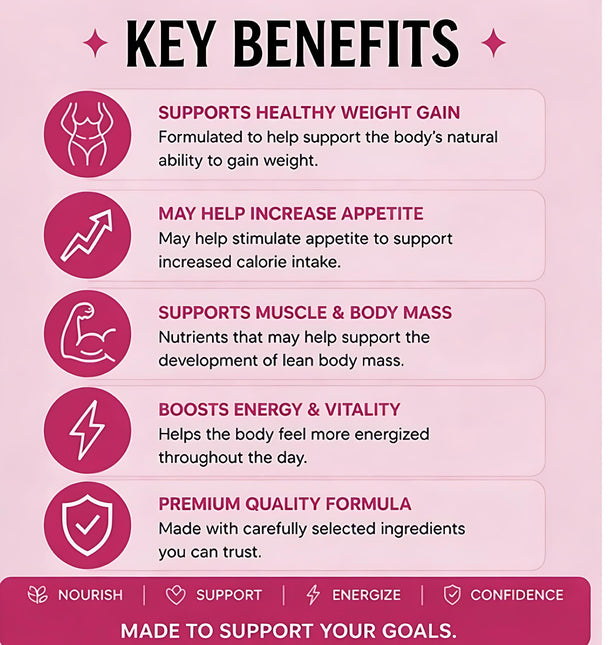 Key benefits of a product on a pink background