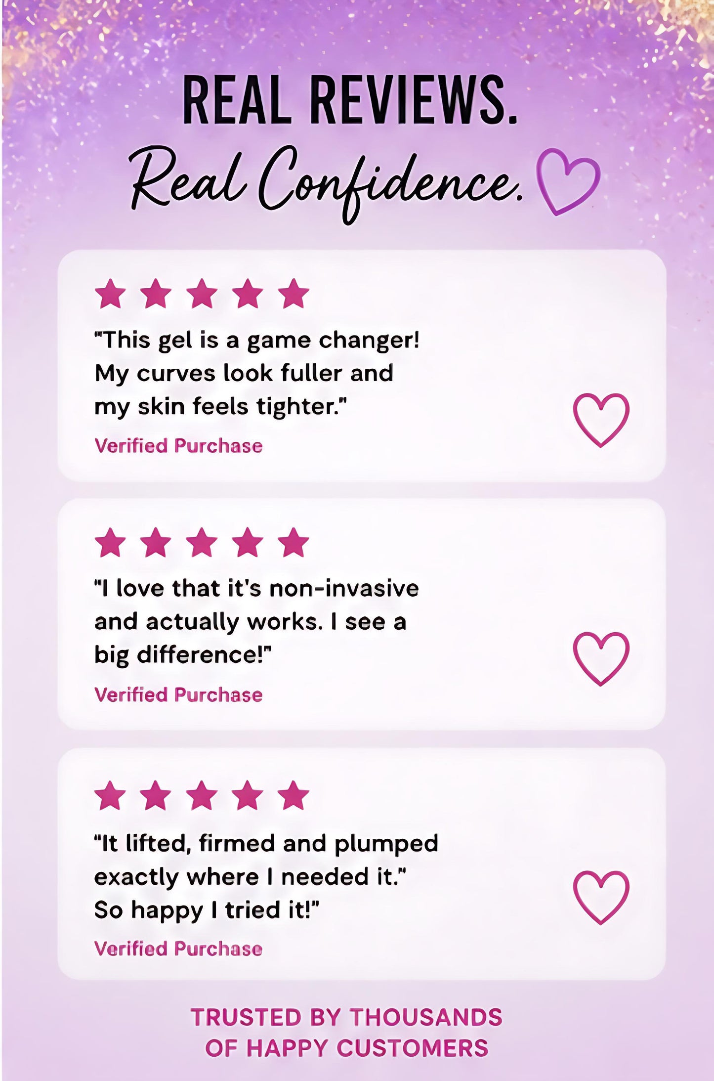 Product review card with positive feedback on a purple background