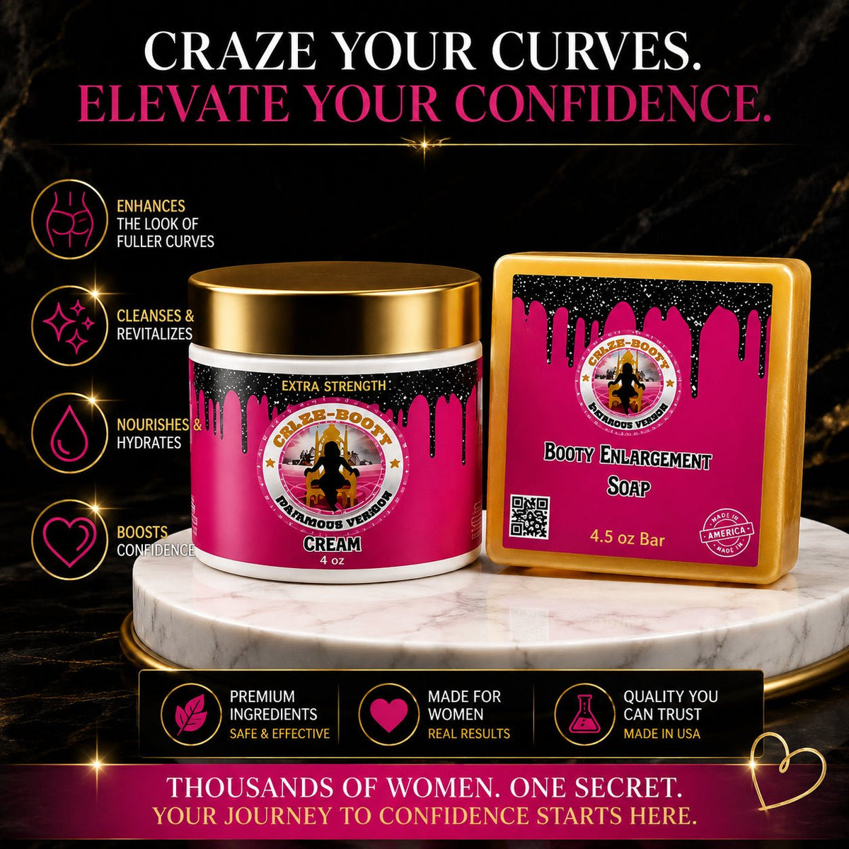 Celeb Booty™ Extra Strength Plumping Body Cream & Cleansing Soap Set – Curves Care - Get Thick Products