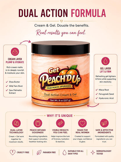 🍑 Get Peach’D Up Dual-Action Cream – 8 oz Peach Body Cream for Women’s Curves - Get Thick Products