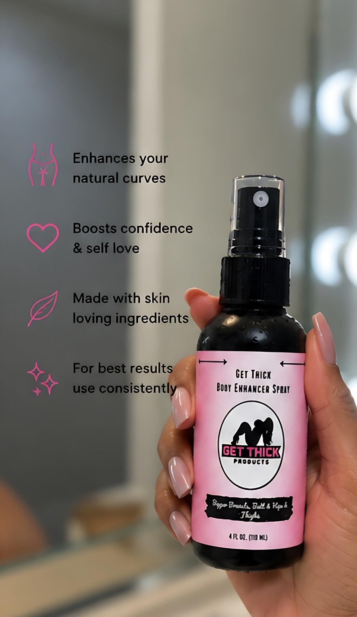 Get Thick Body Enhancing Spray – Targeted Curve Care for Booty & Bust - Get Thick Products