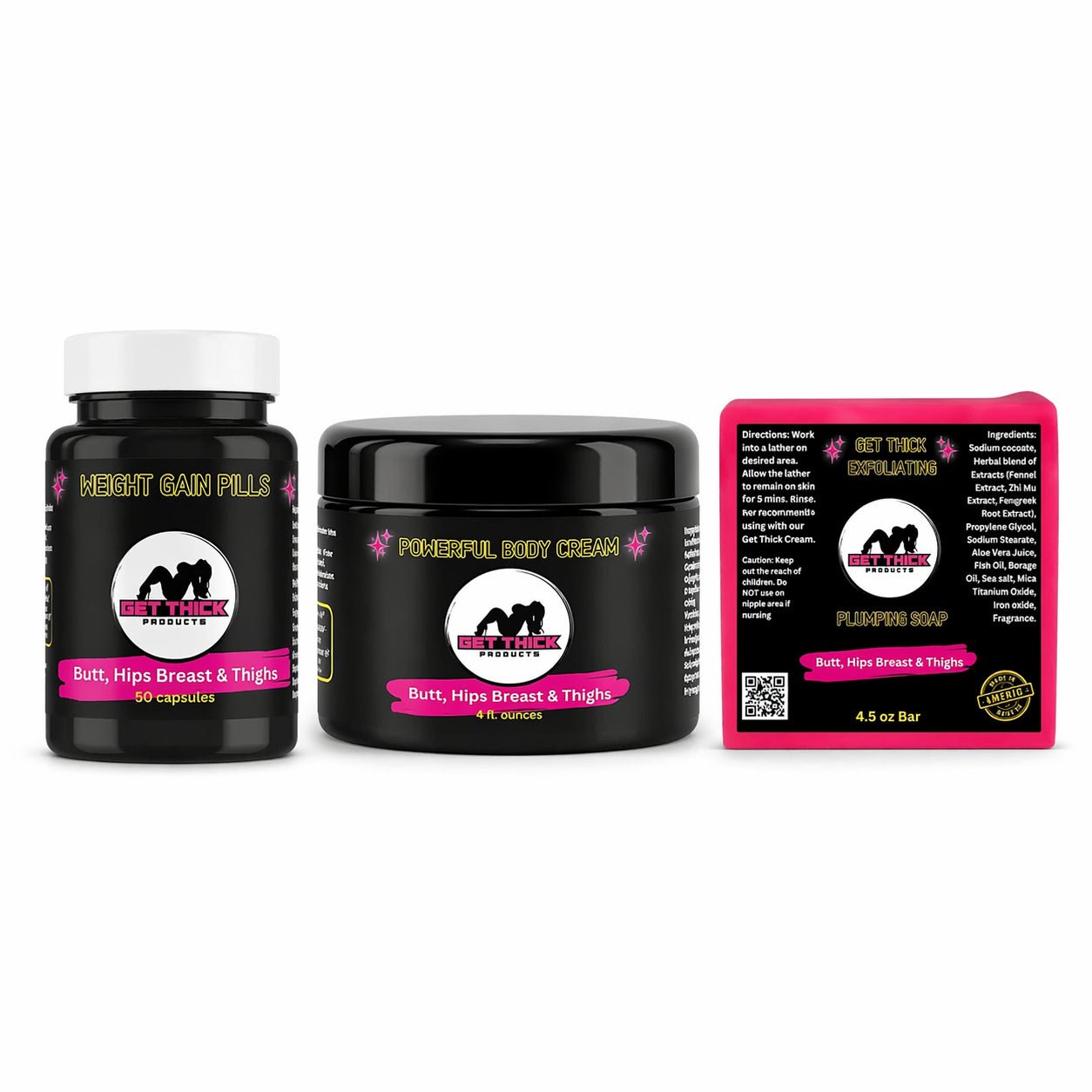Get Thick Plumping Soap, Cream. Pills - Best Butt Enhancement 3 step System - Get Thick Products