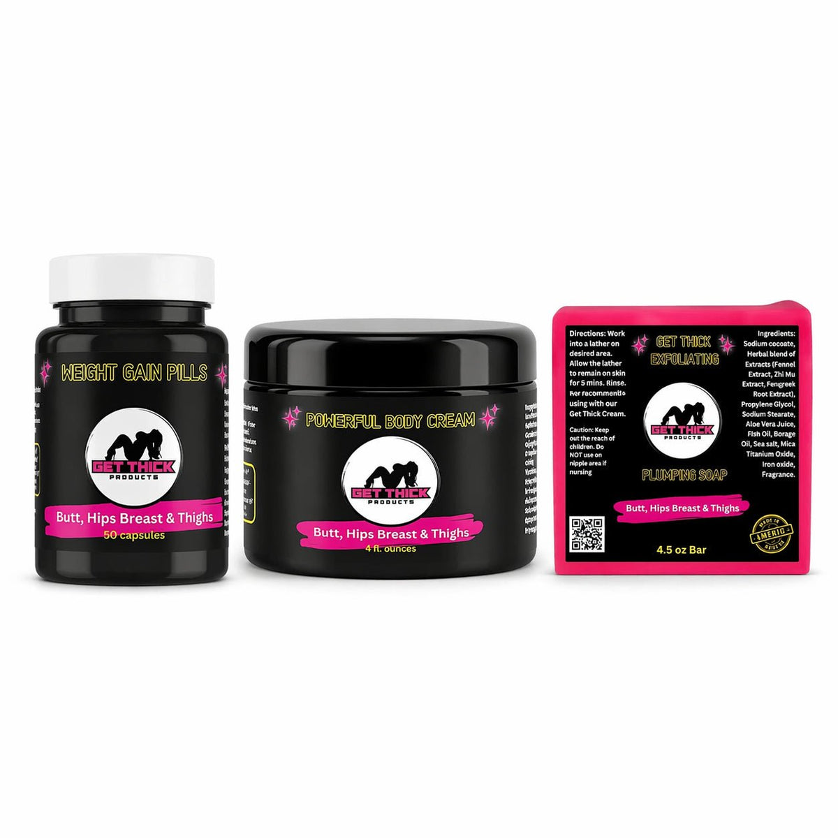 Get Thick Plumping Soap, Cream. Pills - Best Butt Enhancement 3 step System - Get Thick Products