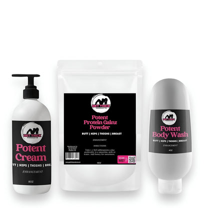 Get Thick Potent Enhancement Bundle – Cream, Weight Gain Powder & Body Wash for Natural Curve Growth - Get Thick Products