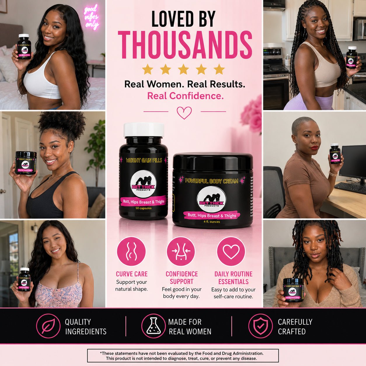 Get Thick Quick™ Butt Enhancement Cream & Weight Gain Support Capsules Set – 2 steps - Get Thick Products