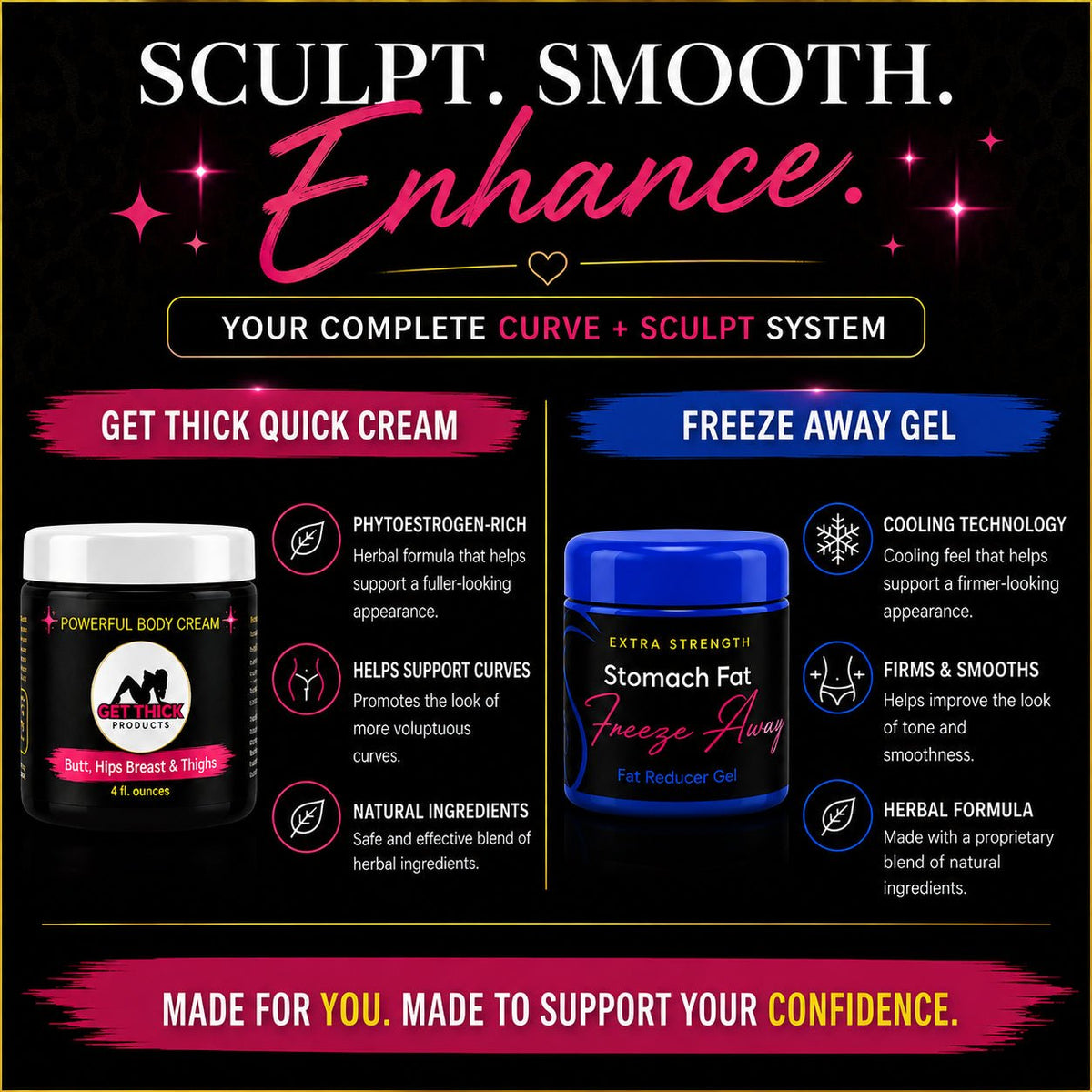 Get Thick Quick™ Enhancement Cream & Freeze Away Fat Detox Gel Duo - Get Thick Products