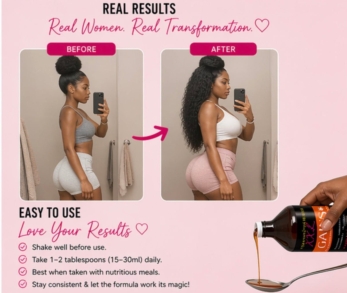 Weight Gain Syrup - XXL Gains with Butt Enhancement Herbs USA - Get Thick Products