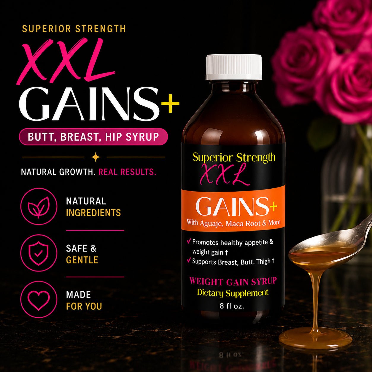 Weight Gain Syrup - XXL Gains with Butt Enhancement Herbs USA - Get Thick Products