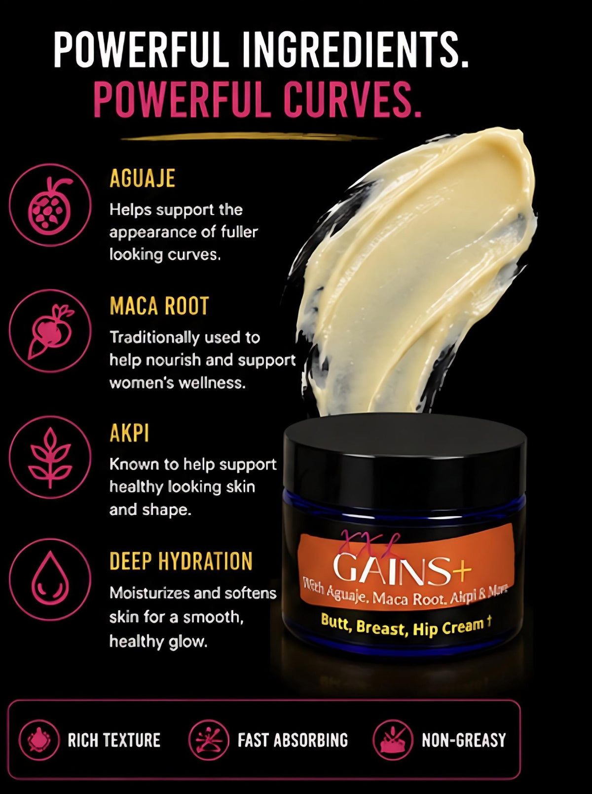 XXL Gains+™ Enhancement Cream – Curvy Body Target Cream with Akpi, Maca & Aguaje - Get Thick Products