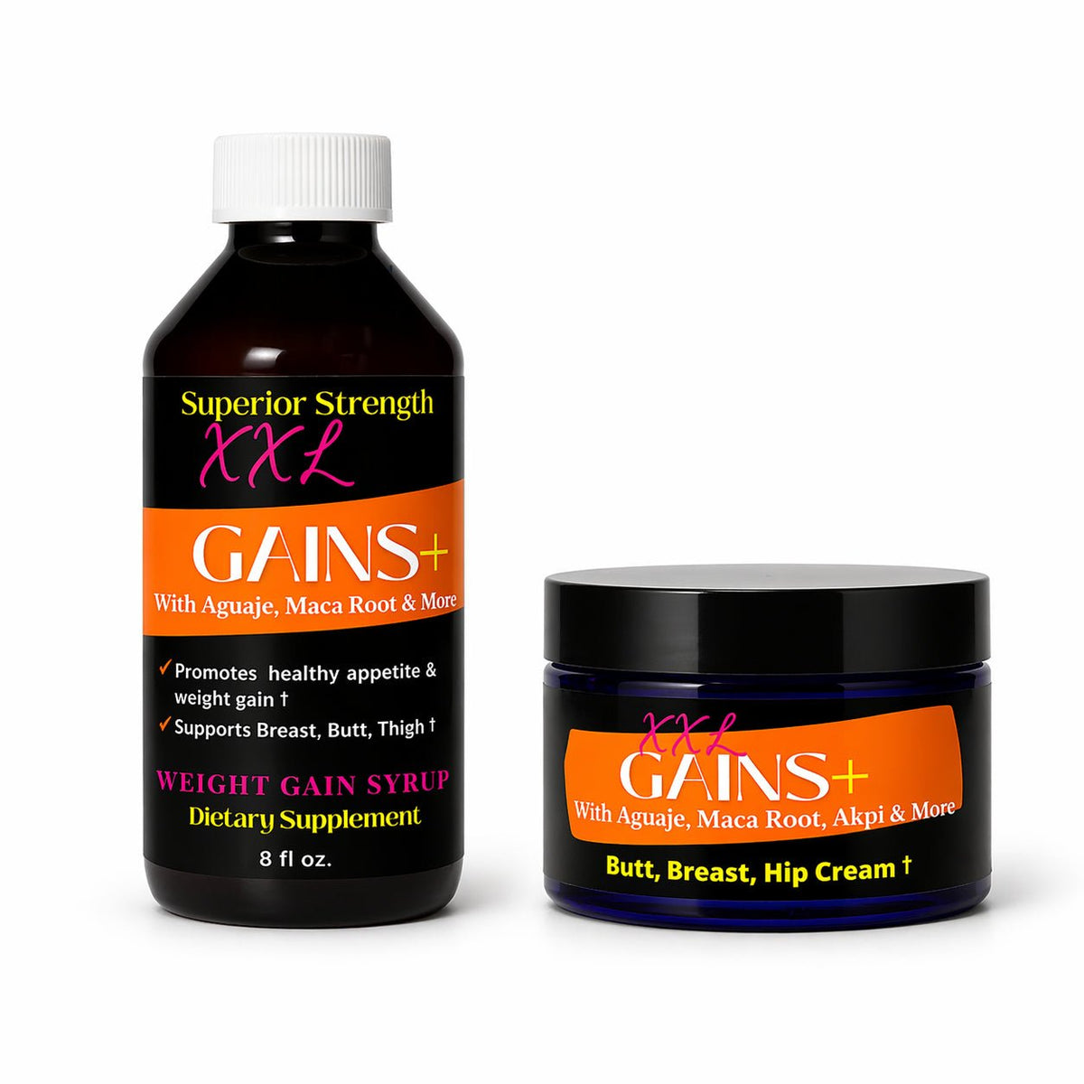 XXL Gains+™ Syrup + Enhancement Cream Combo – Inside & Outside Curvy Routine - Get Thick Products