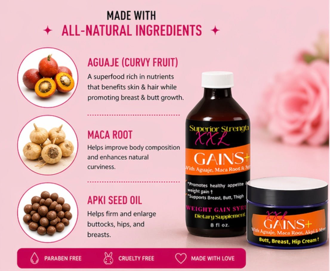 XXL Gains+™ Syrup + Enhancement Cream Combo – Inside & Outside Curvy Routine - Get Thick Products